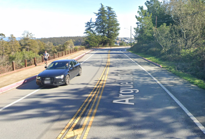 A random car driving on the painted bike lane on Arguello near where the collision took place. Image: Google Streetsview