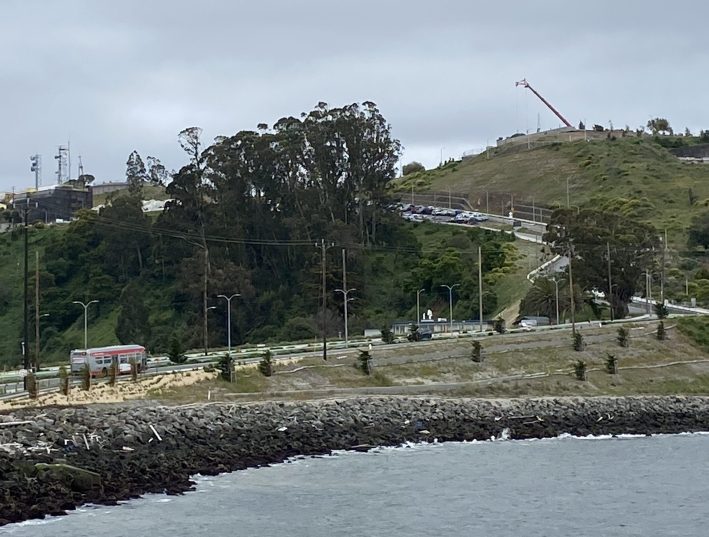 The view looking back up the road from the Treasure Island Ferry. Still can't really express how steep it is. Photo: Melanie Curry/Streetsblog